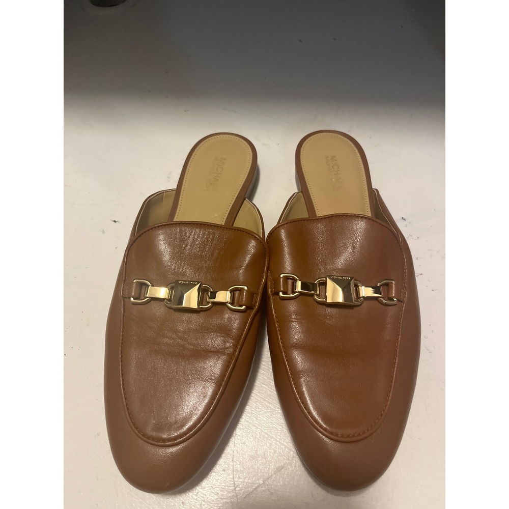 Michael Kors Women Brown Leather Logo Hardware Mule‎ Loafer Flats Size 7M